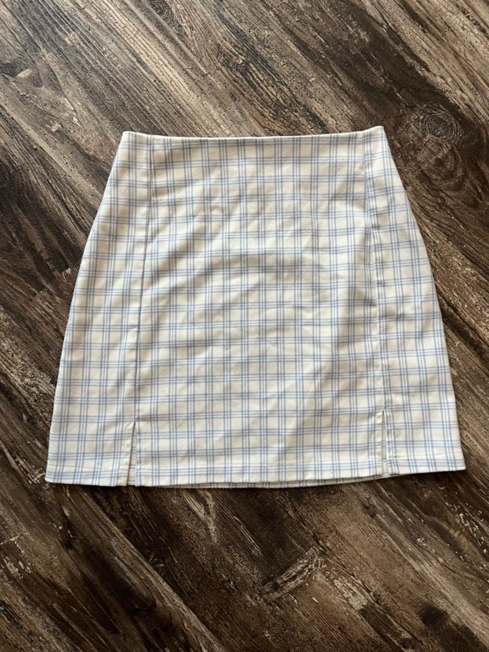 Brandy Melville White and Light Blue Plaid Mini Skirt